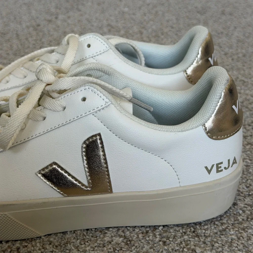 Veja Campo Leather Low Top Lace Up Sneakers EU39 Extra White/Platine Worn Once! - Picture 5 of 12